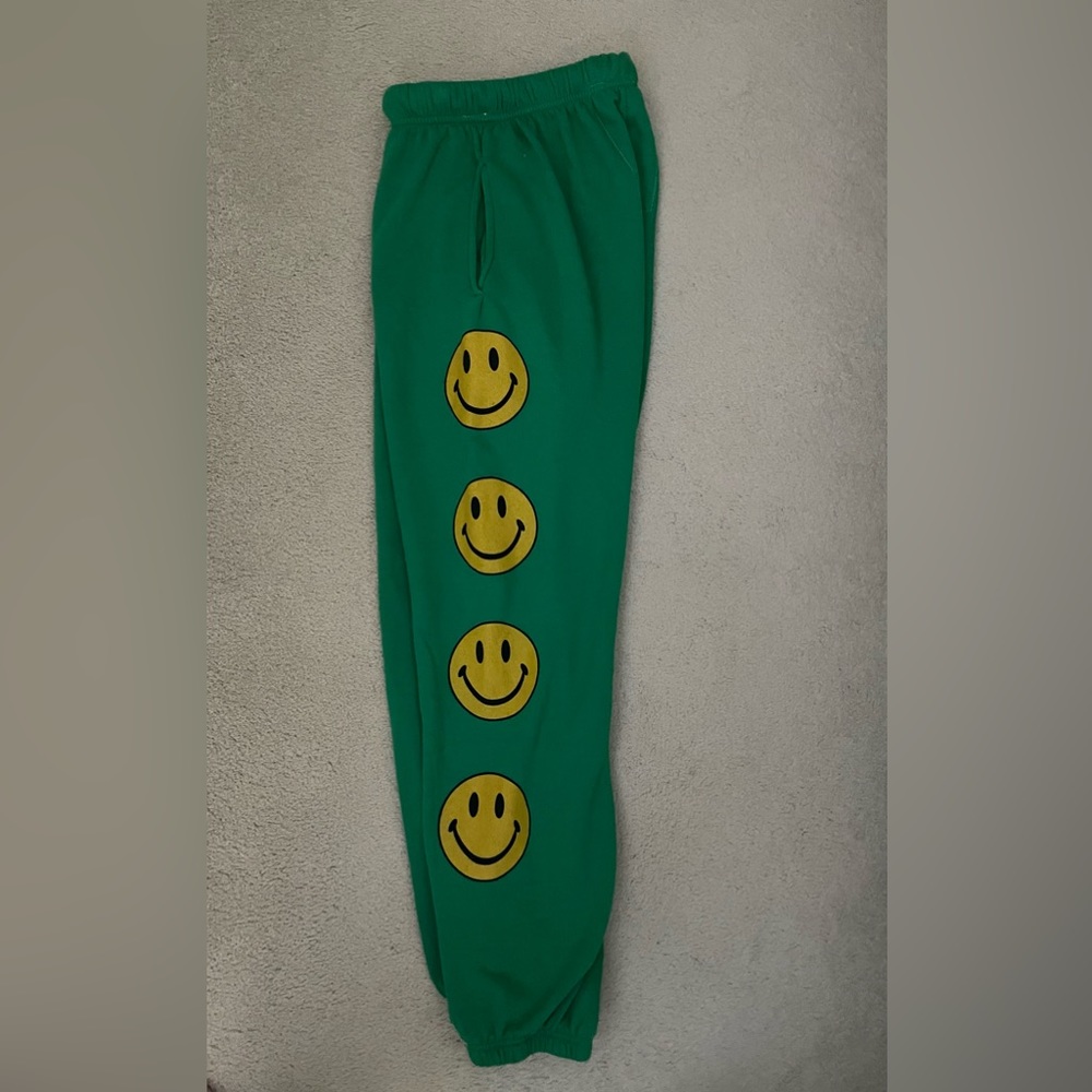Aviator Nation Green Joggers with Yellow Smiley Faces